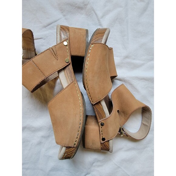 Dansko Minka Size 7.5‎ EU38 Nubuck Leather Ankle Strap Wooden Block Heel Sandals - Picture 1 of 15